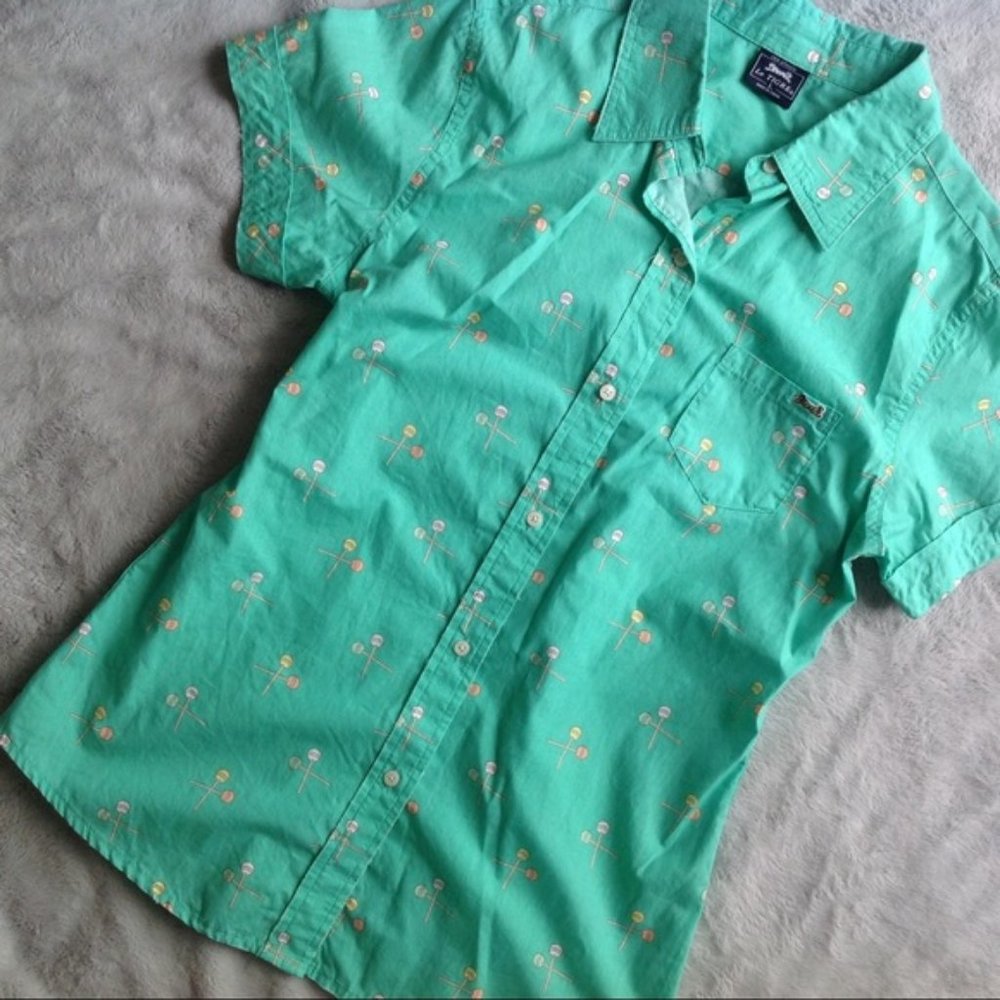 Le Tigre Vintage Cotton Short Sleeve Button Down Up Lollipop Printed Unisex S